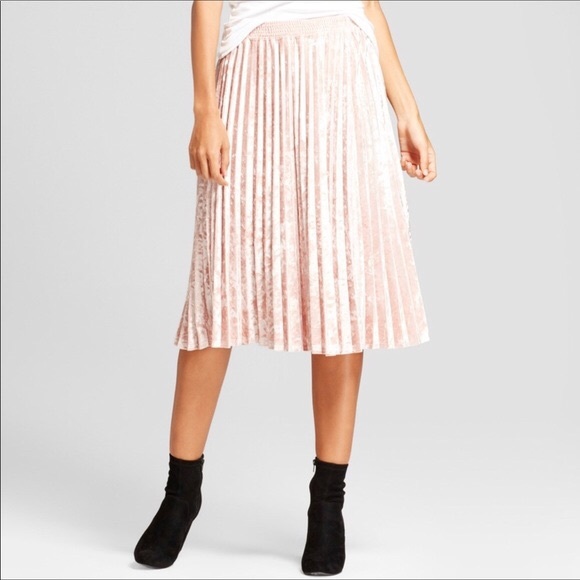 pink velvet pleated skirt